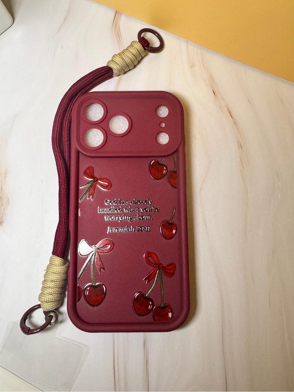 Red Cherry Silicone Phone Case with Wrist Strap – iPhone 17 Pro Max